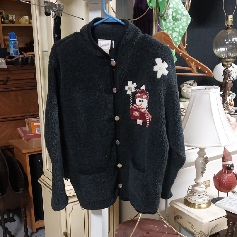 Beverly's Black Cardigan with Embroidered Holiday Details